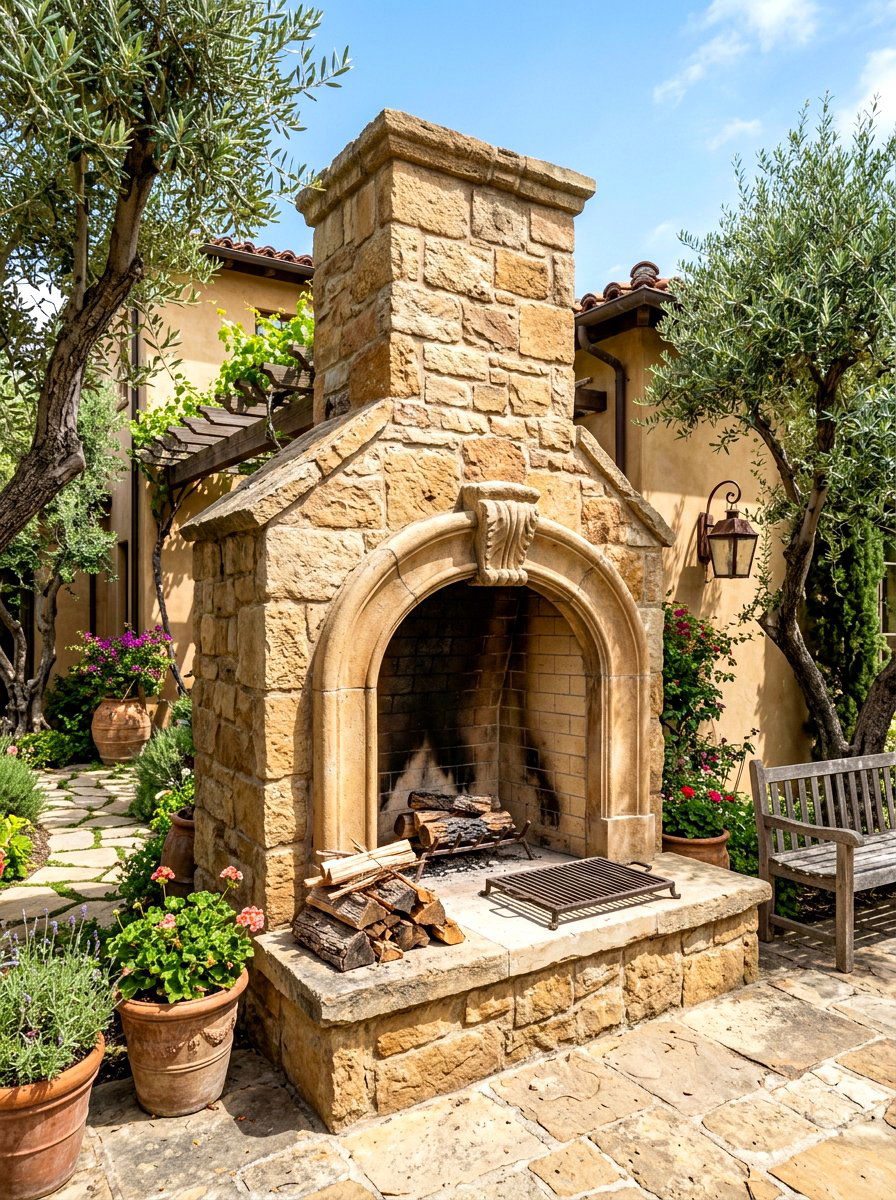 Arched Stone Fireplace Opening - 30 stone outdoor fireplace ideas