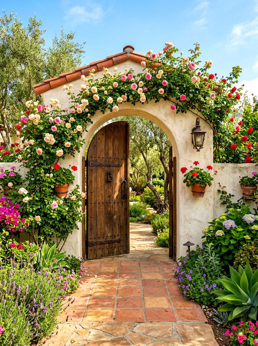 Arched Stucco Garden Entrance - 30 textured stucco backyard ideas