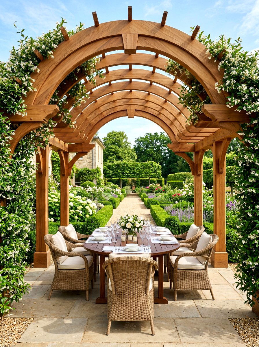 Arched Top Wood Pergola - 30 pergola dining backyard ideas