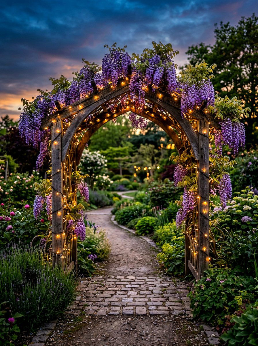 Arched Trellis Lighting - 30 outdoor structure lighting ideas