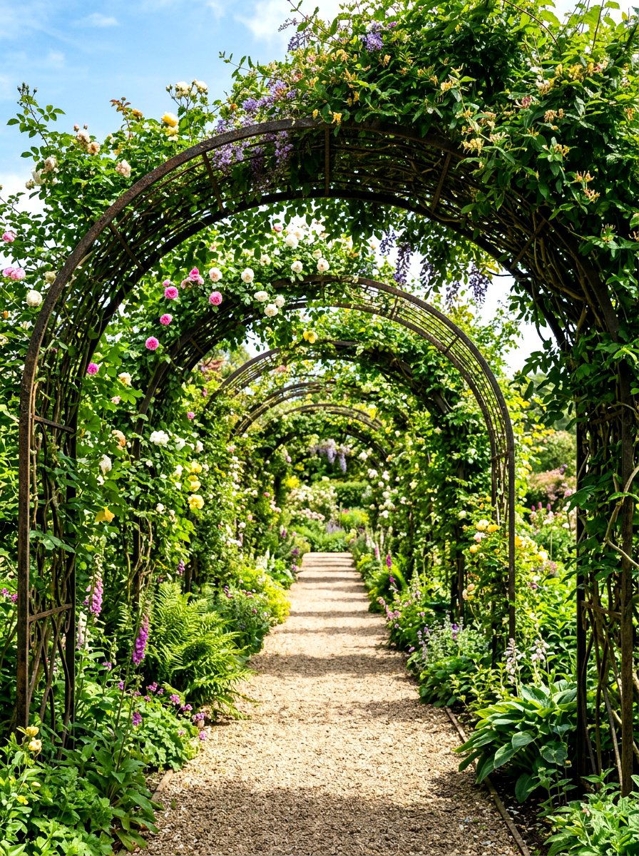 Arched Trellis Tunnel - 30 arbor walkway ideas
