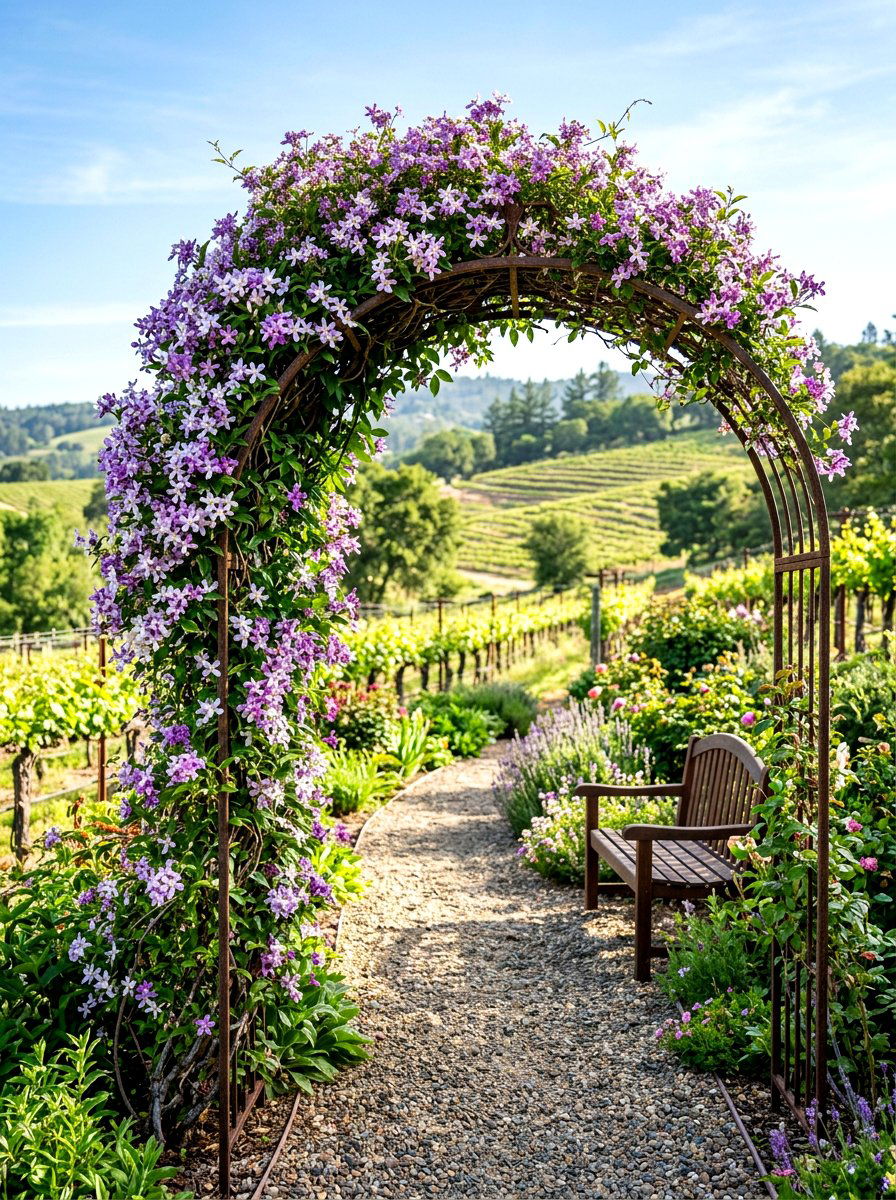 Arched Trellis With Climbing Vines - 30 wine country patio ideas