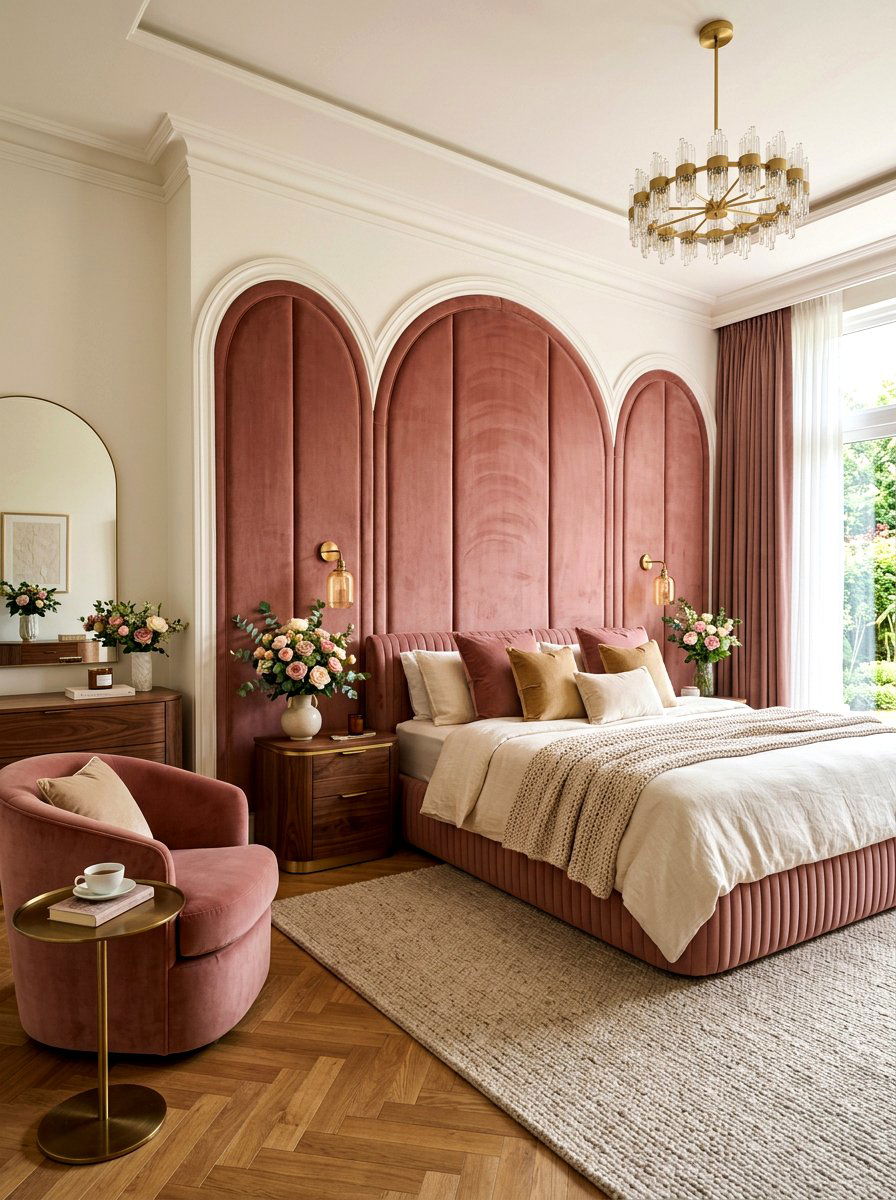 Arched Upholstered Panels - 30 upholstered wall bedroom ideas