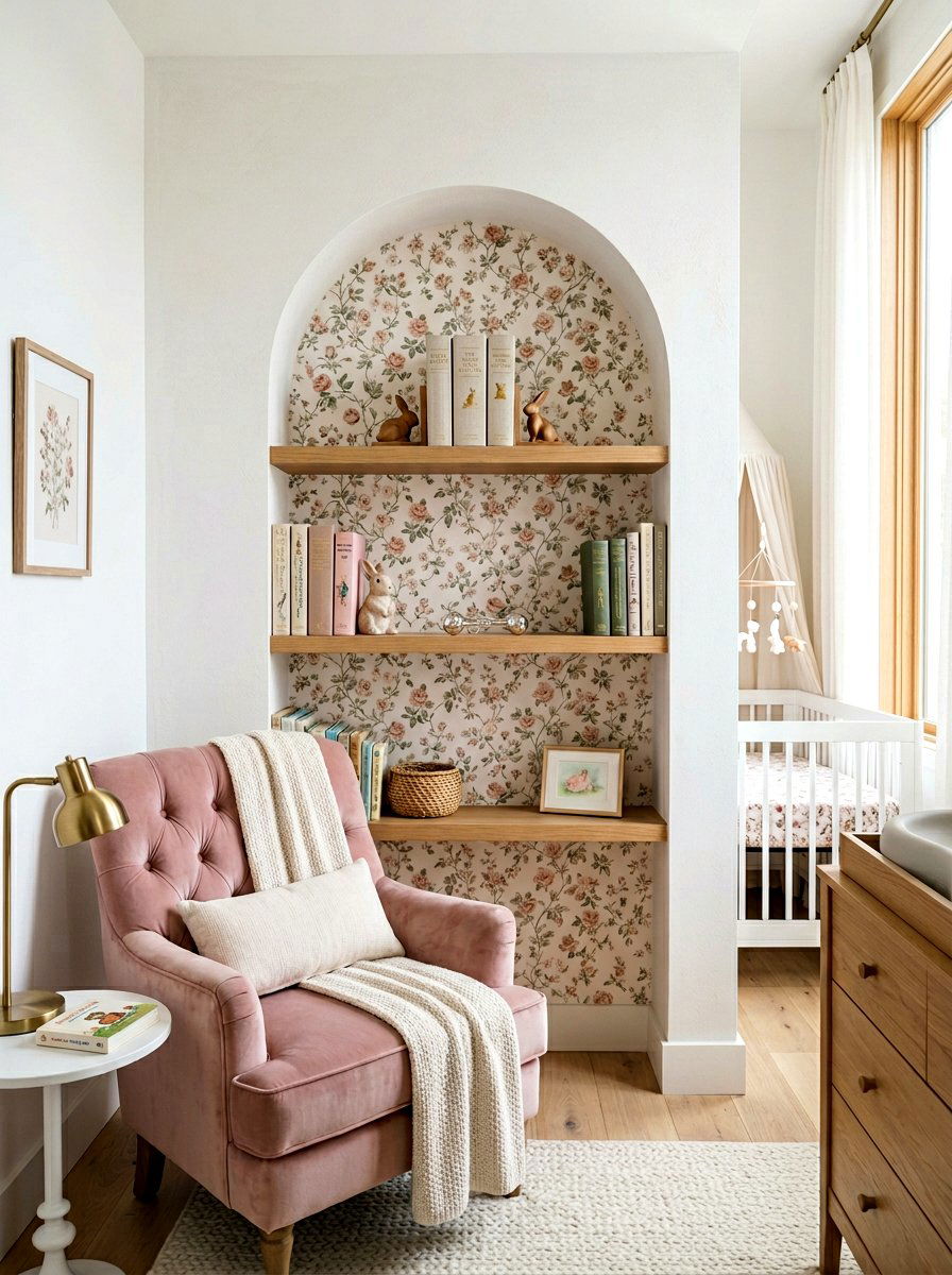 Arched Wall Niche - 30 nursery bookshelf ideas