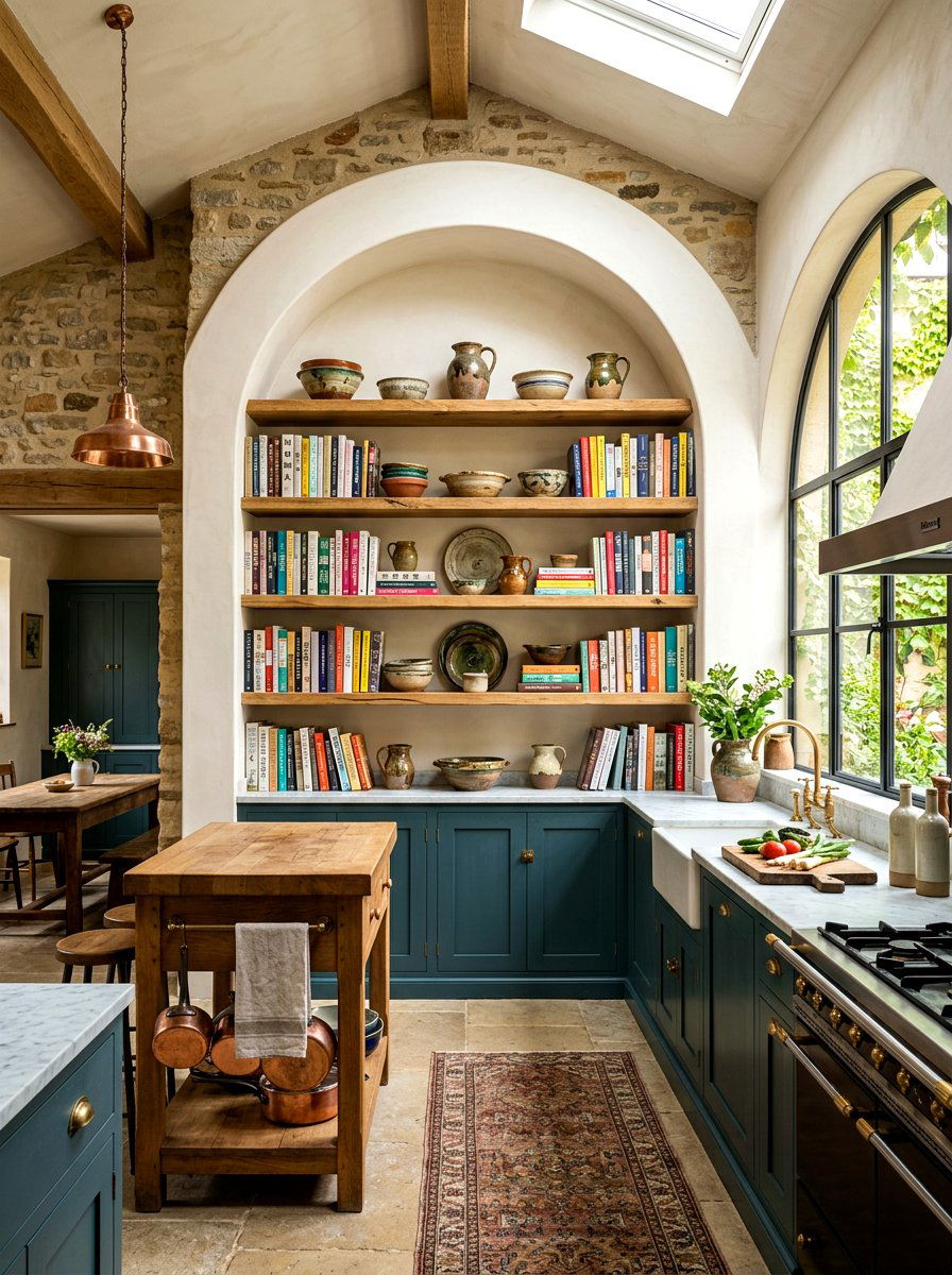 Arched Wall Recess - 30 cookbook kitchen shelf ideas
