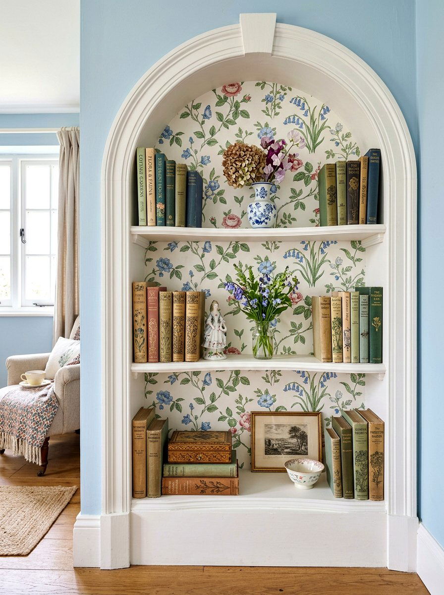 Arched Wallpapered Backing - 30 arched built in ideas