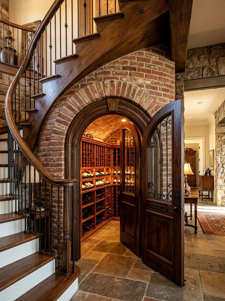 Arched Wine Cellar Entry - 30 under stairs wine nook ideas