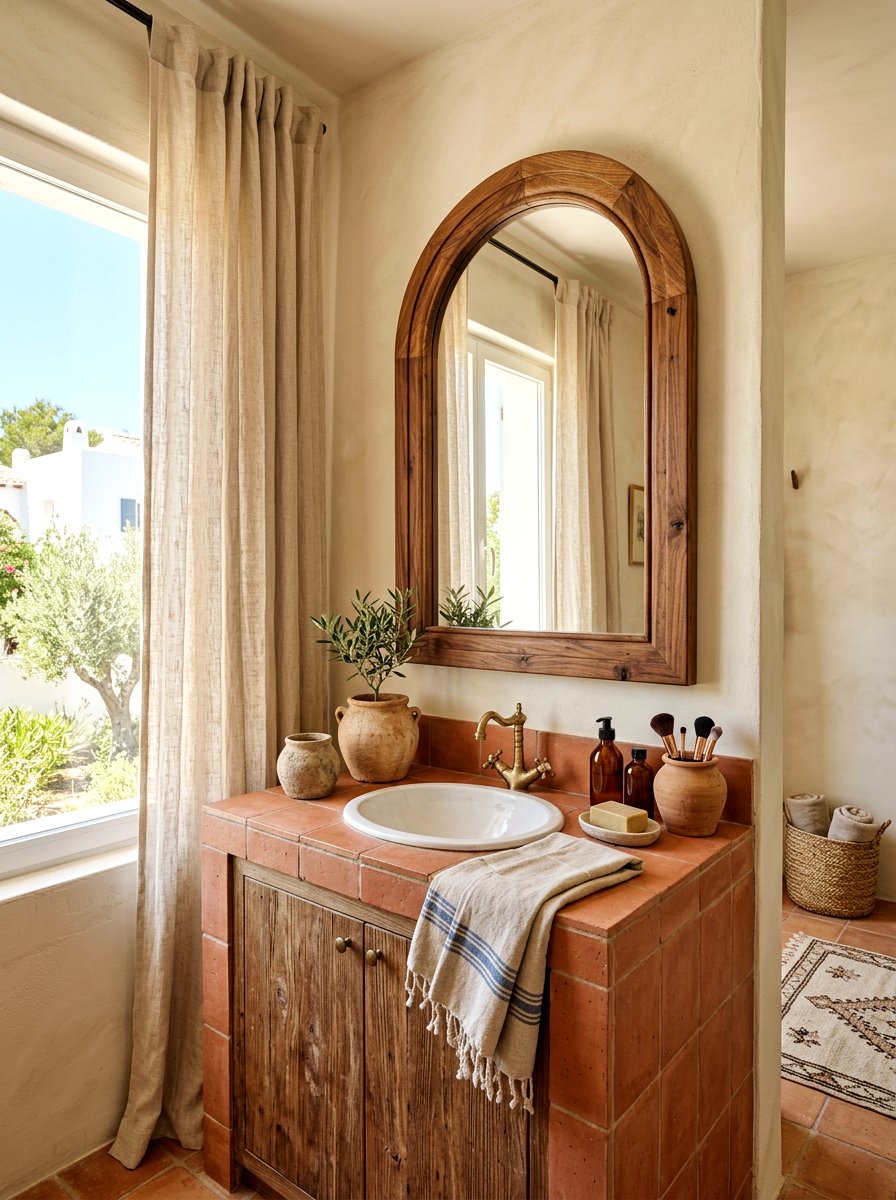 Arched Wood Frame Mirror - 30 bathroom mirror ideas