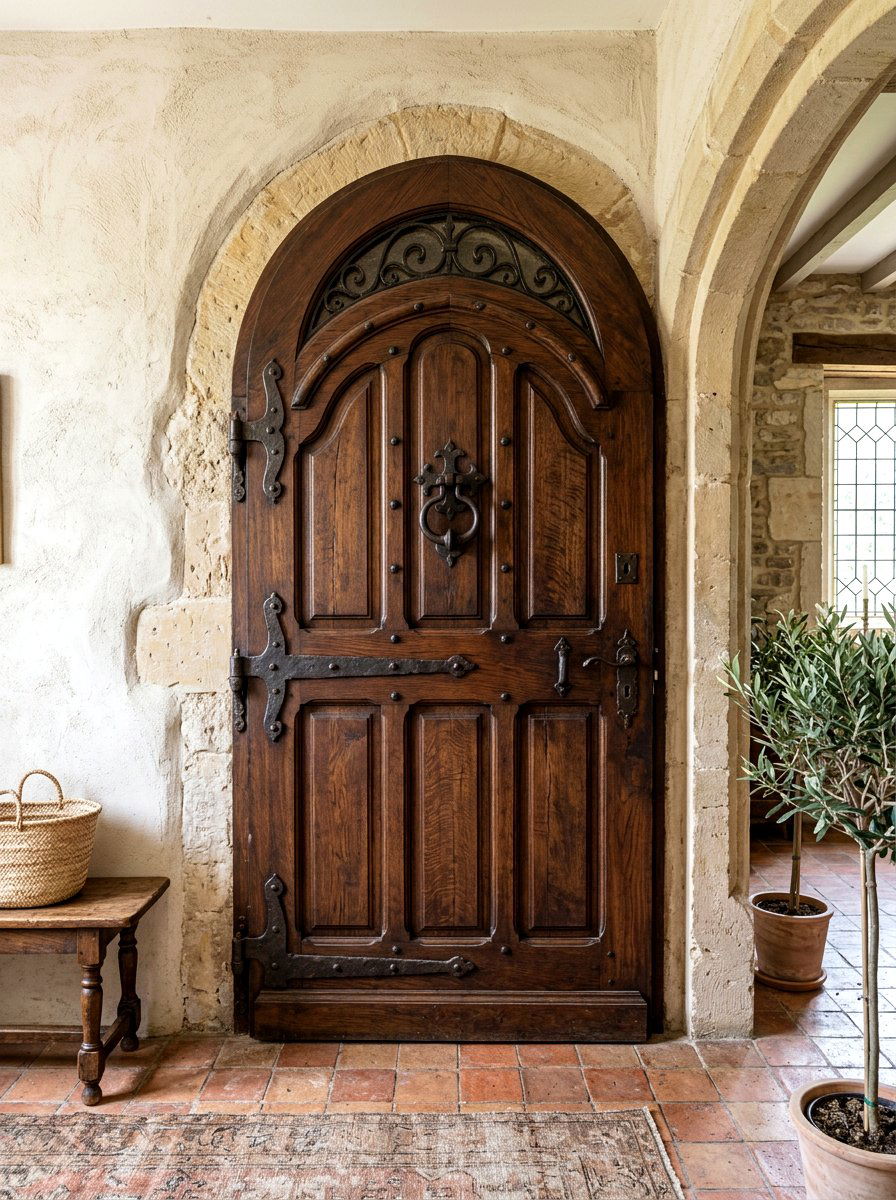Arched Wooden Front Door - 30 old world entryway ideas