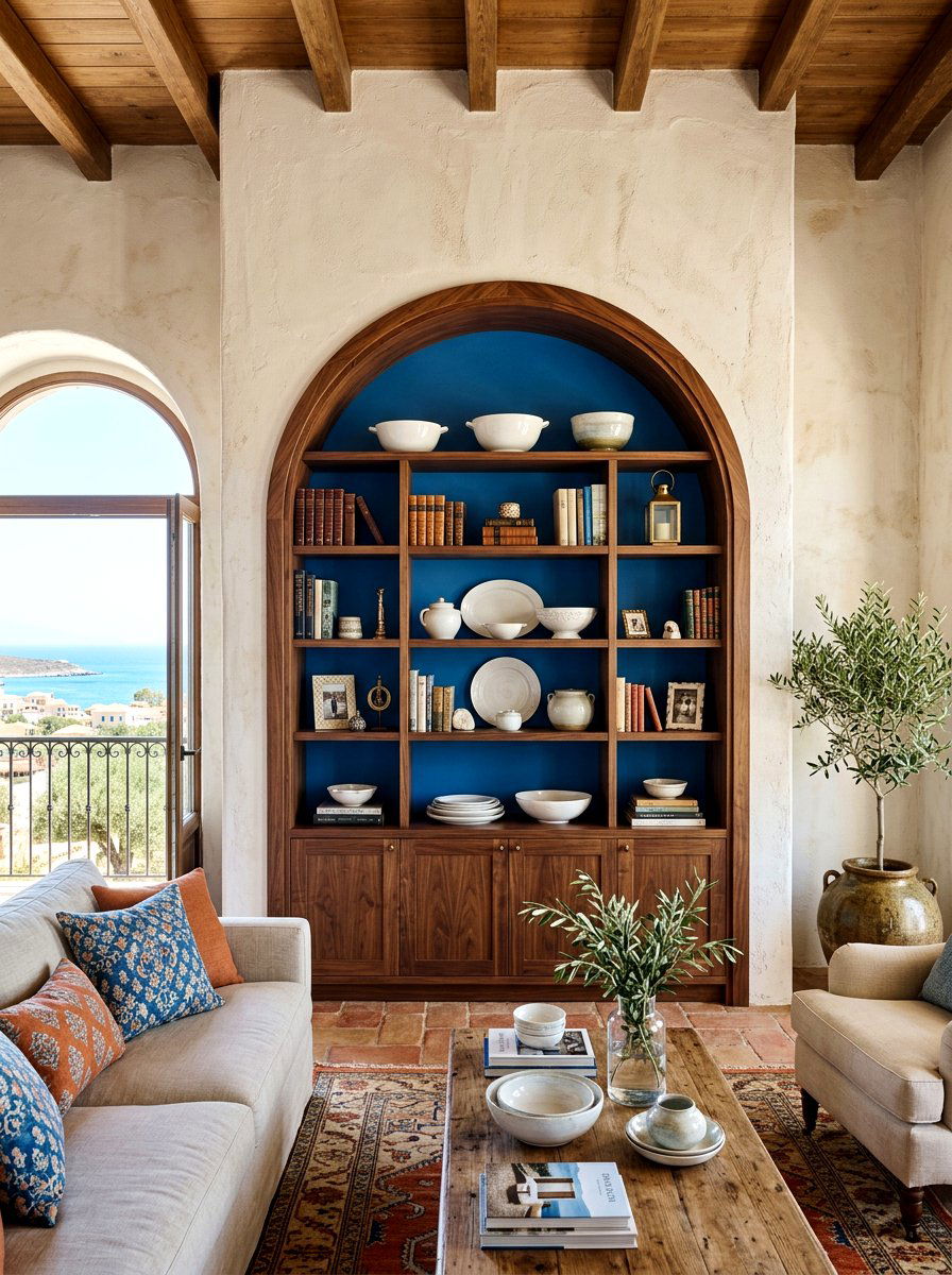 Arched bookshelf cabinet - 30 bookshelf styling living room ideas