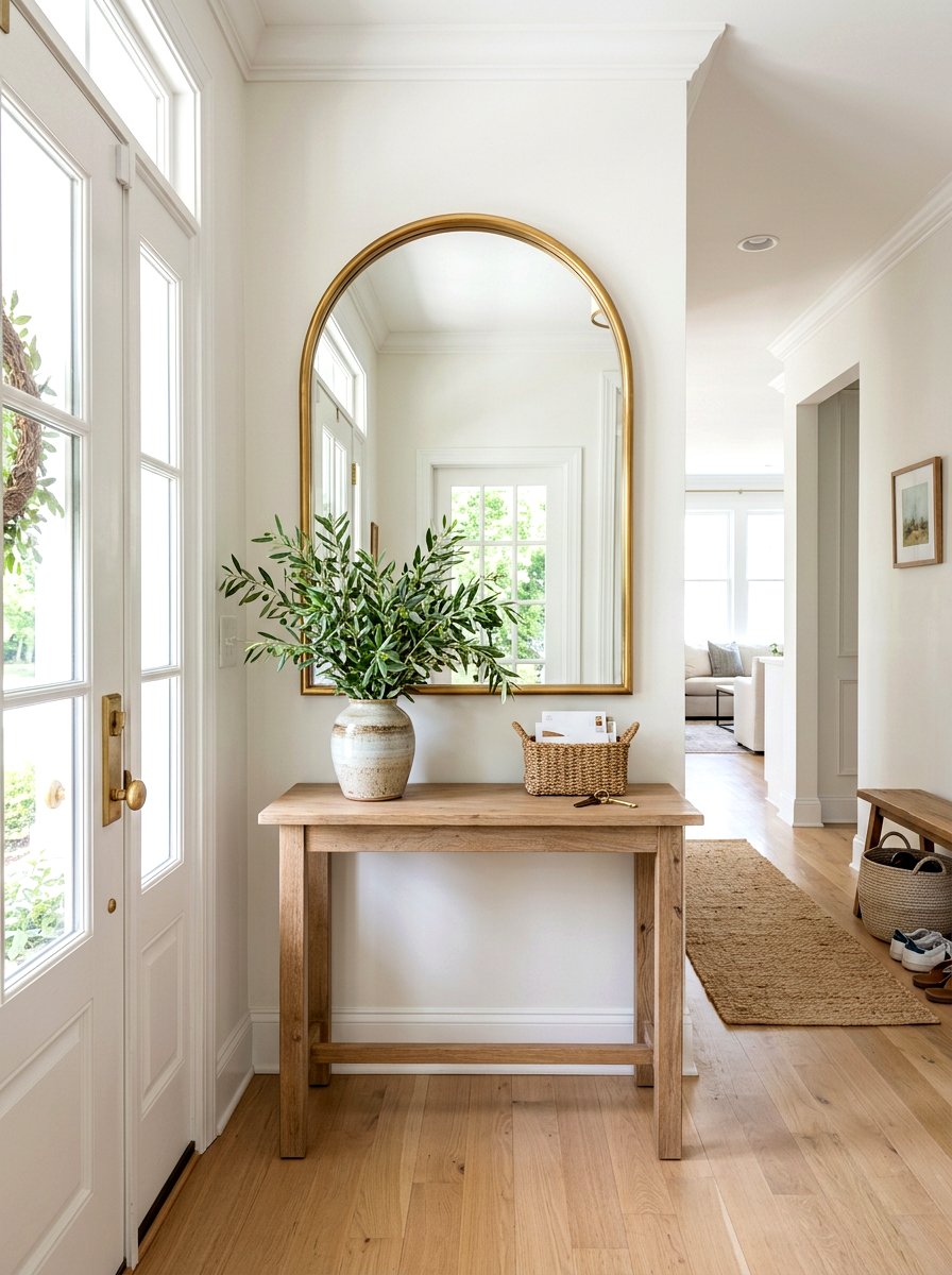 Arched brass entryway mirror - 30 antique brass mirror decor ideas