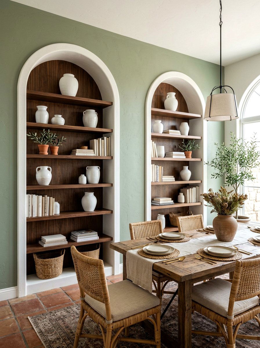 Arched built in shelving - 30 dining room storage ideas