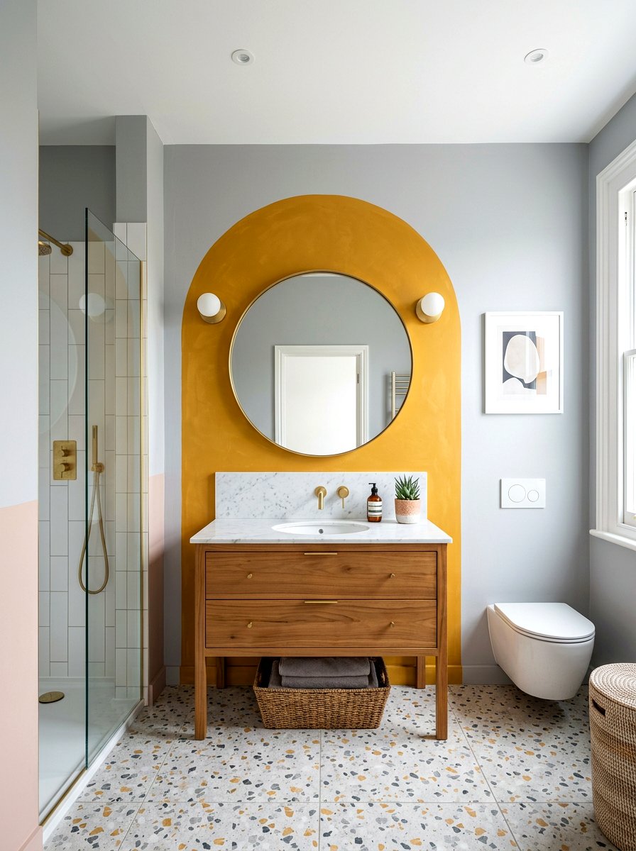 Arched color block bathroom - 30 color blocked bathroom ideas