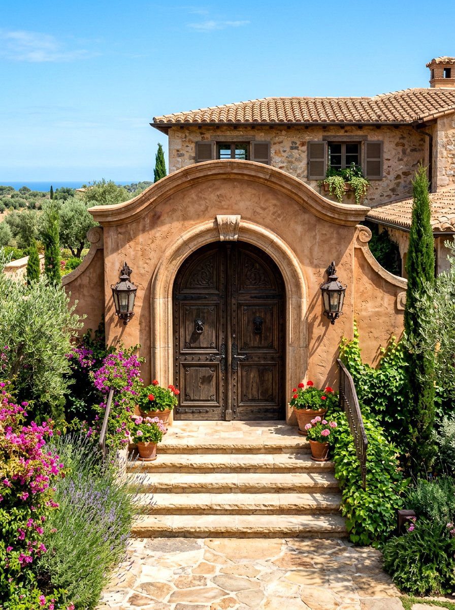 Arched entryway clay stucco - 30 clay stucco exterior ideas