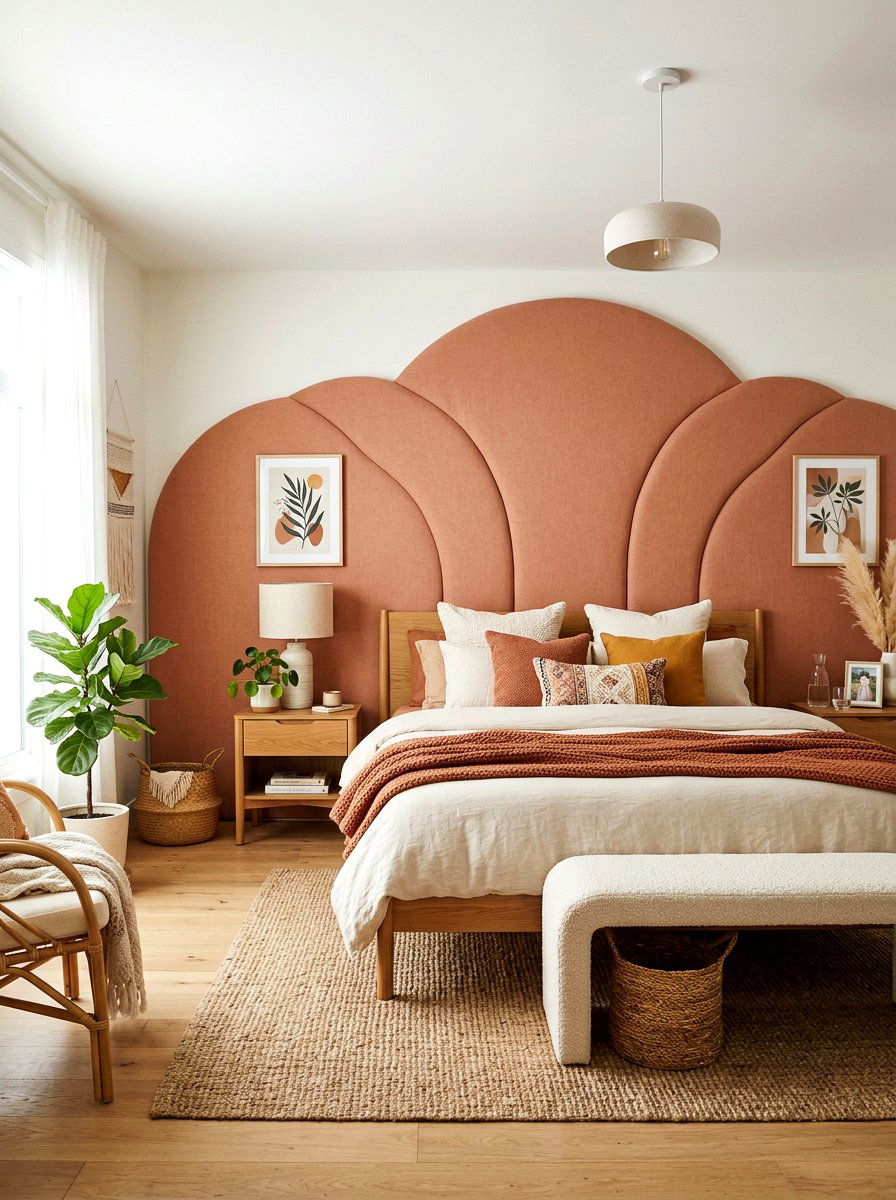 Arched fabric panel - 30 wall to wall headboard ideas