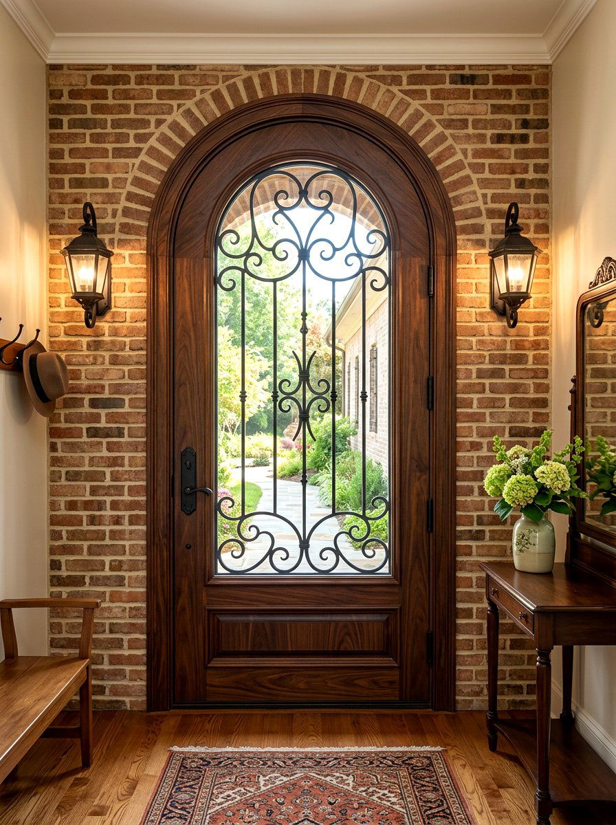 Arched front door with wrought iron - 30 arched front door ideas