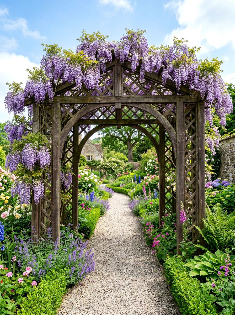 Arched garden arbor with vines - 30 cottagecore garden ideas