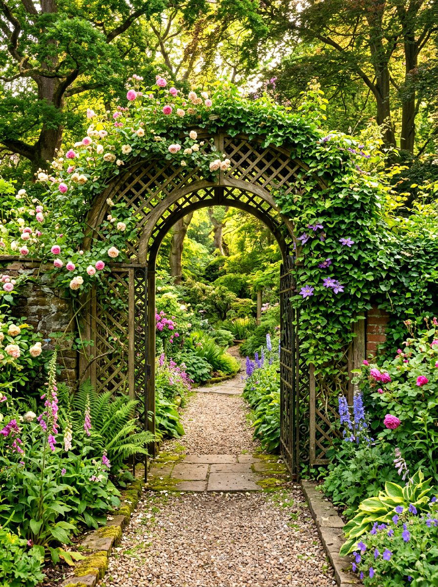 Arched garden lattice gate - 30 lattice privacy ideas
