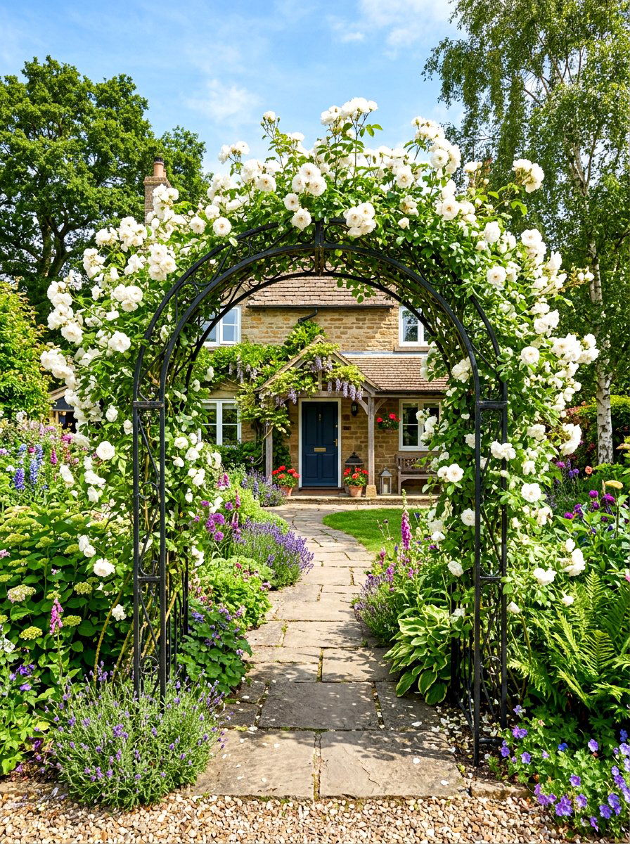 Arched garden trellis - 30 formal front garden ideas
