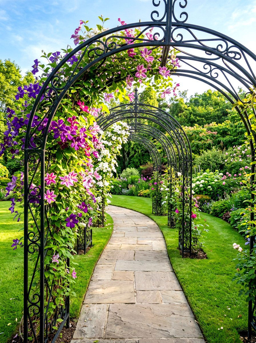 Arched metal arbor walkway - 30 arbor entry exterior ideas