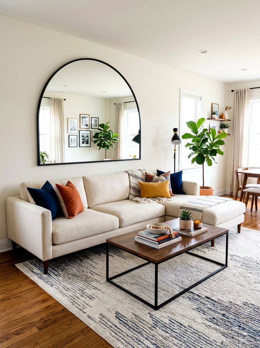 Arched mirror behind sofa - 30 arched mirror decor ideas