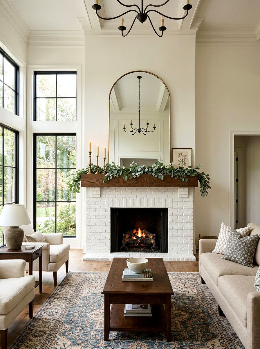 Arched mirror over fireplace mantel - 30 arched mirror decor ideas