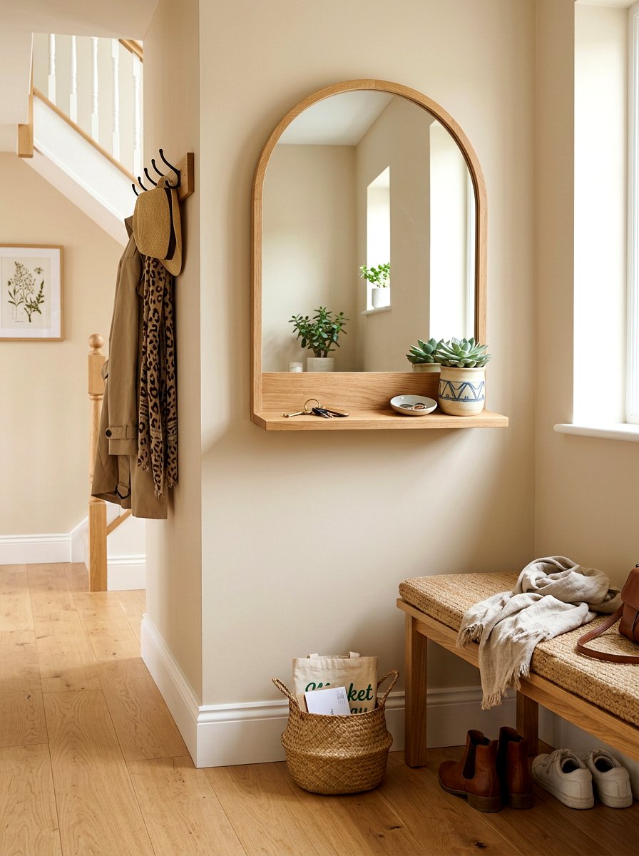 Arched mirror with shelf entryway - 30 arched mirror decor ideas