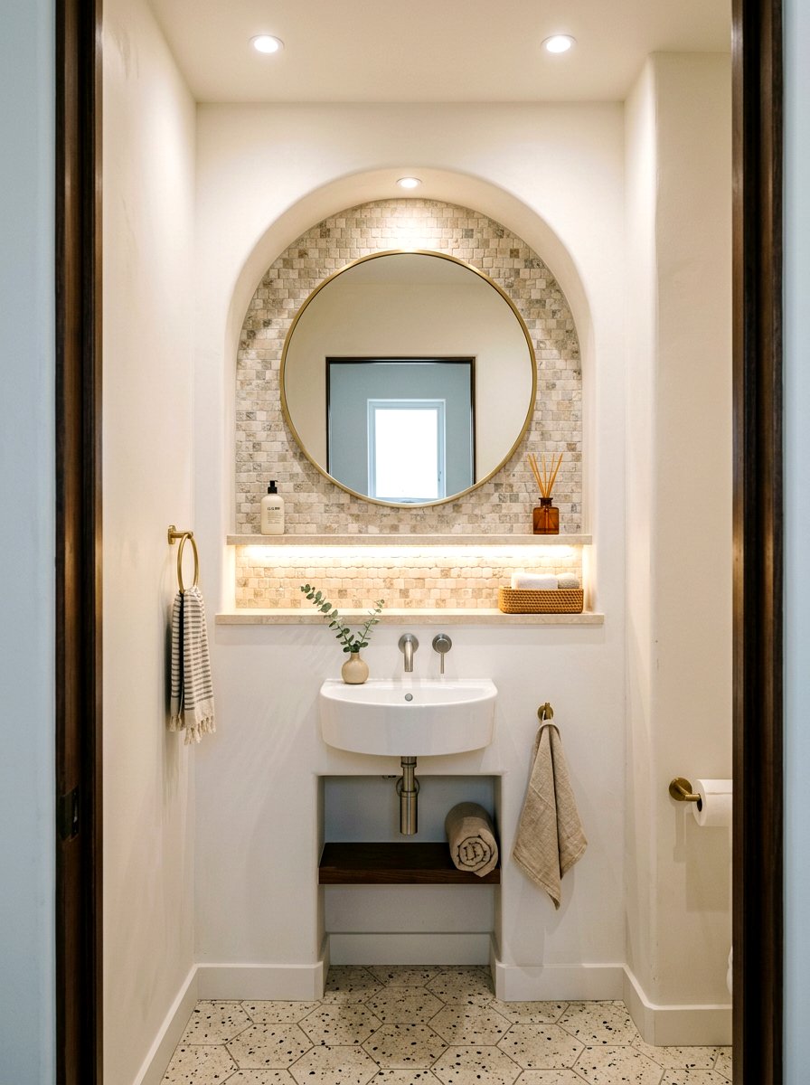 Arched niche wall powder room - 30 jewel box powder room ideas