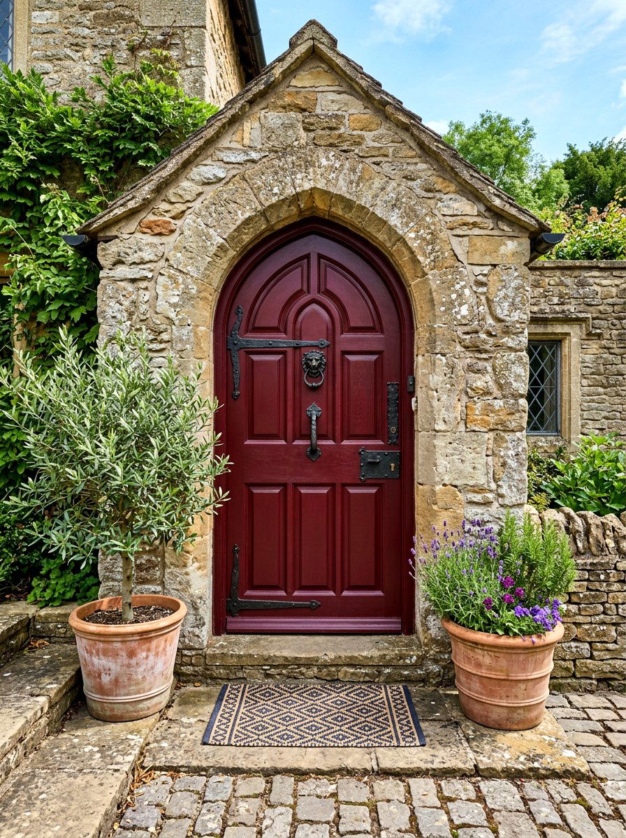 Arched oxblood front door - 30 oxblood front door ideas
