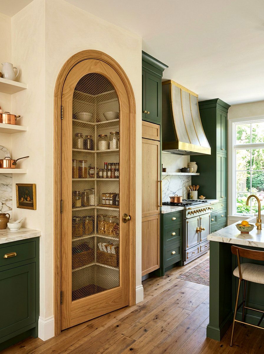 Arched pantry door with mesh insert - 30 arched pantry door ideas