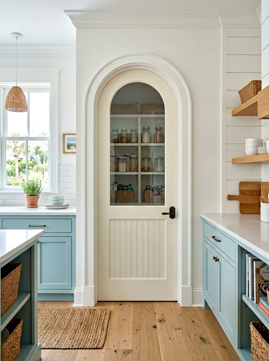 Arched pantry door with window pane - 30 arched pantry door ideas