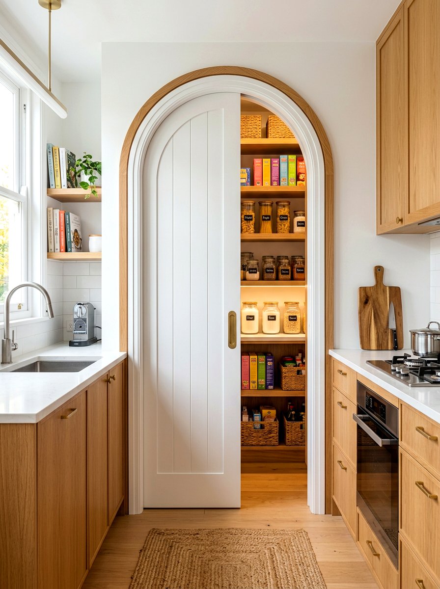 Arched pocket pantry door - 30 arched pantry door ideas