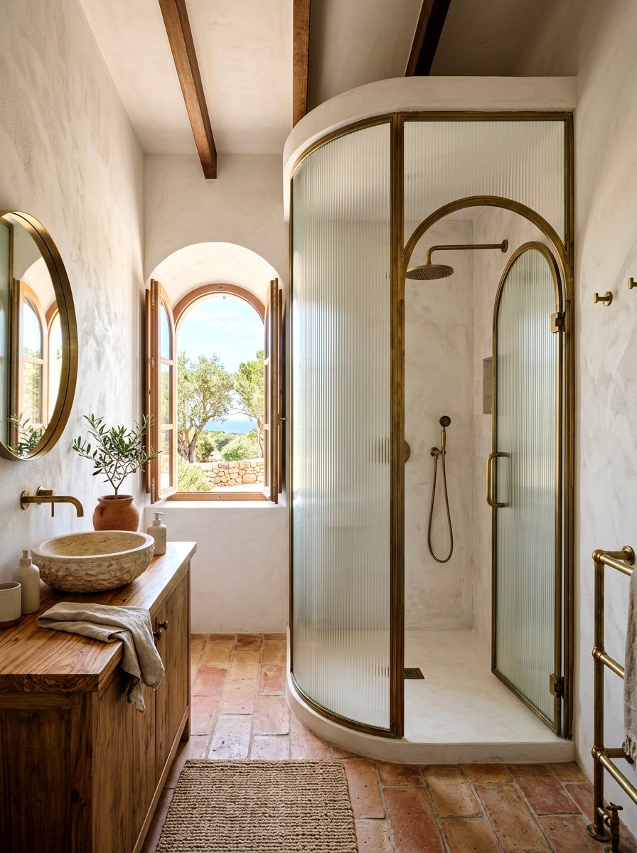 Arched ribbed glass shower enclosure - 30 ribbed glass shower ideas