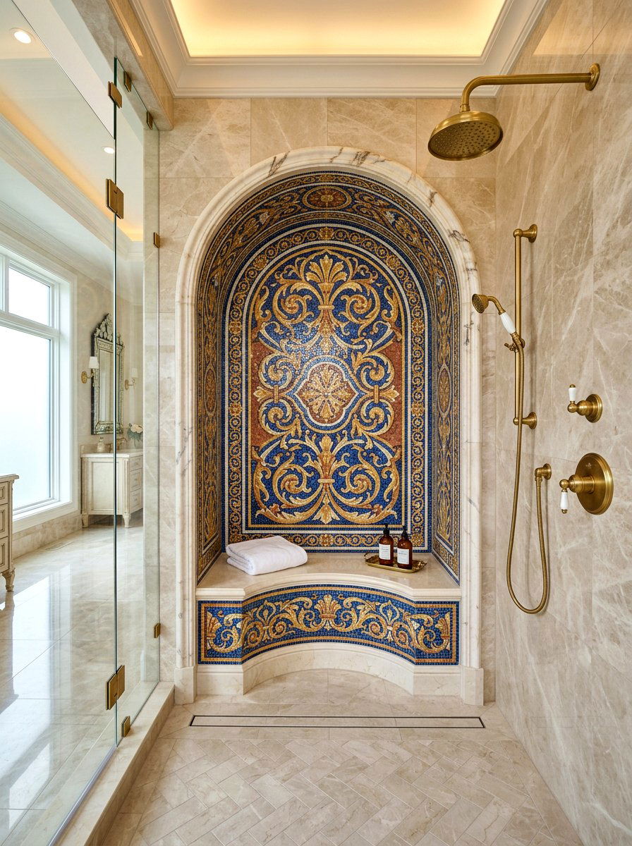 Arched shower bench alcove - 30 shower bench ideas
