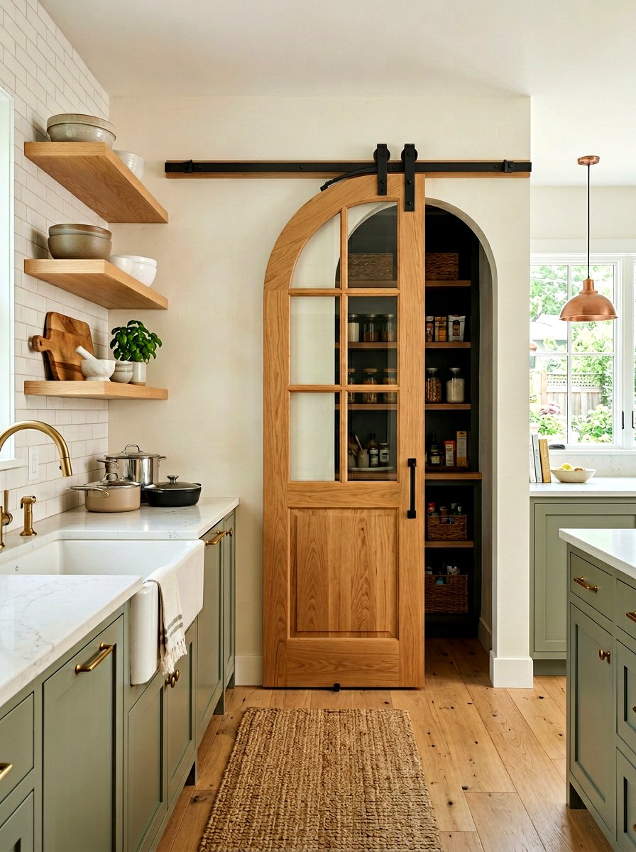 Arched sliding pantry door - 30 arched pantry door ideas
