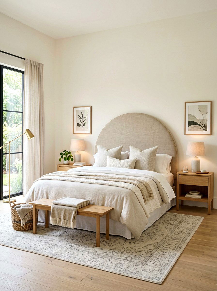 Arched upholstered headboard - 30 sculptural headboard ideas