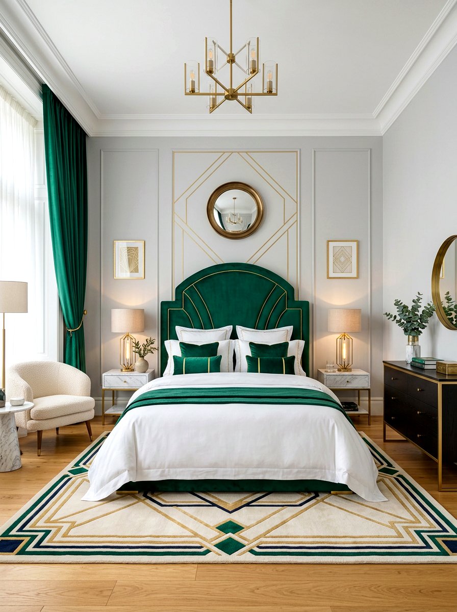 Arched velvet headboard - 30 neo deco bedroom ideas