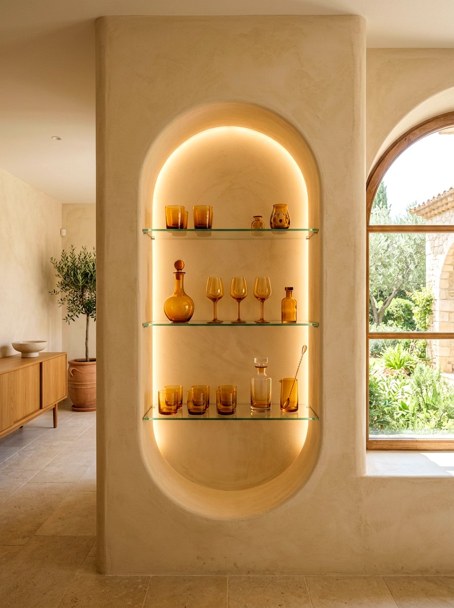 Arched wall glassware niche - 30 glassware display ideas