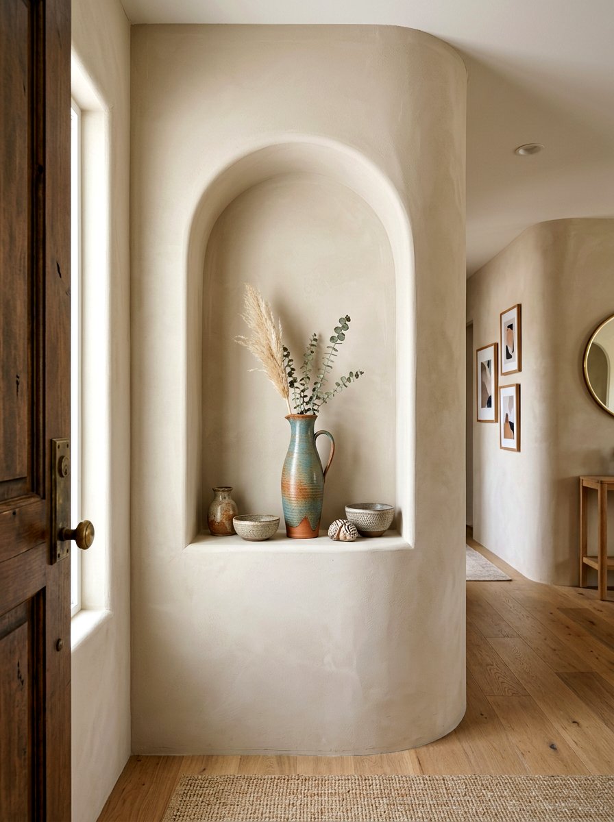 Arched wall niche - 30 minimalist shelf styling ideas