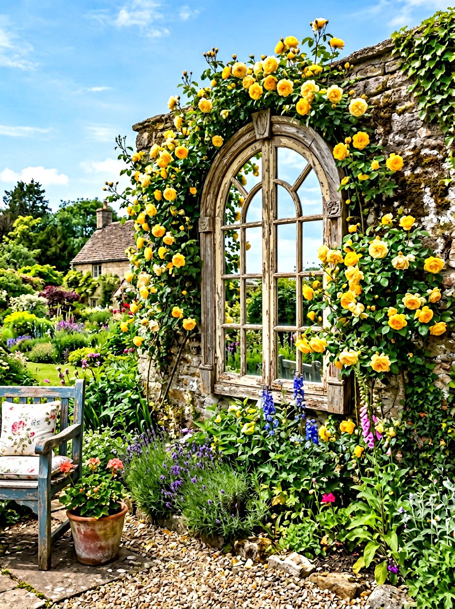 Arched window frame trellis - 30 climbing rose trellis ideas