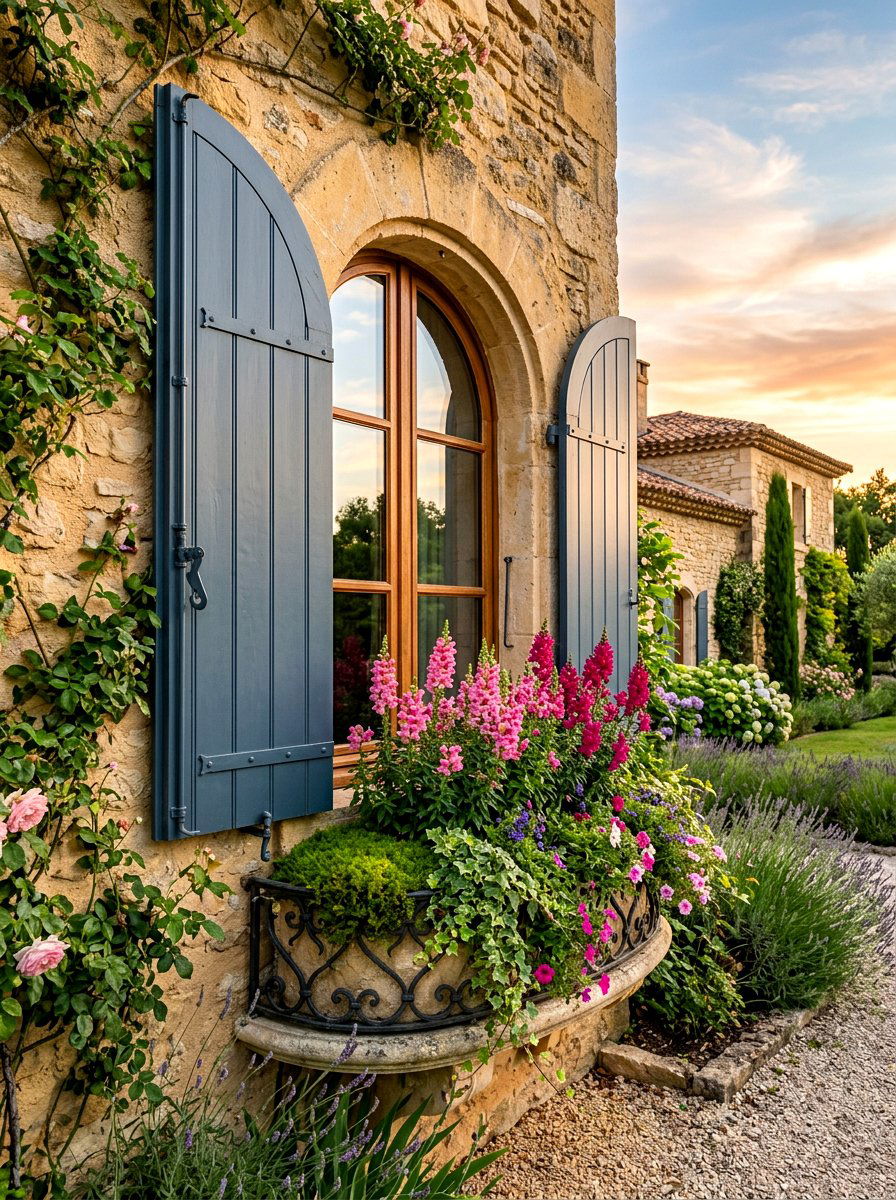 Arched window shutters - 30 shutters and flower box ideas
