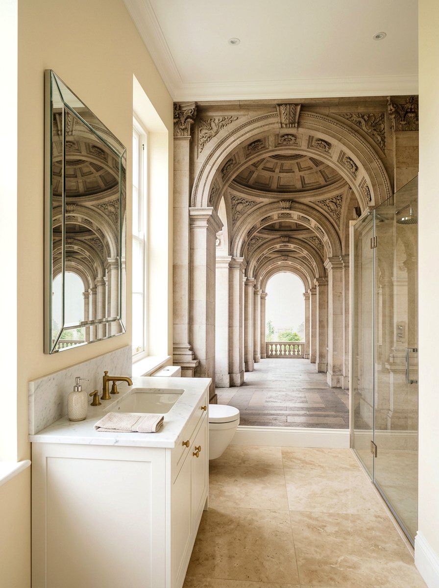 Architectural Arch Mural Bathroom - 30 murals in powder room ideas