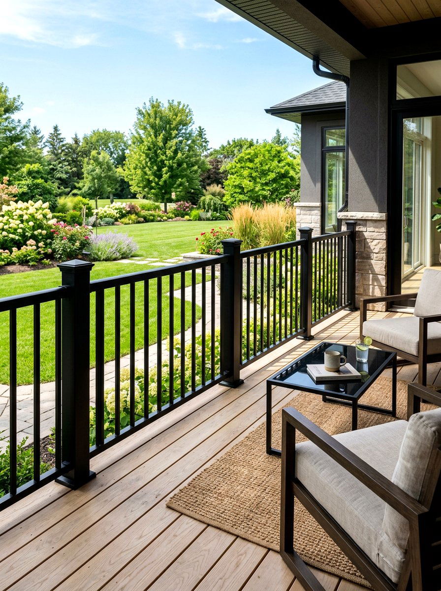 Architectural Black Steel Railing System - 30 luxury front porch styling ideas