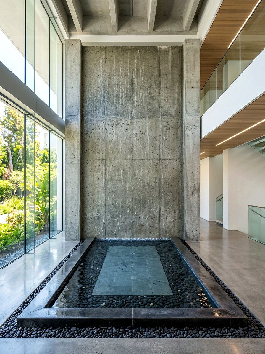 Architectural Concrete Water Wall - 30 pool waterfall ideas