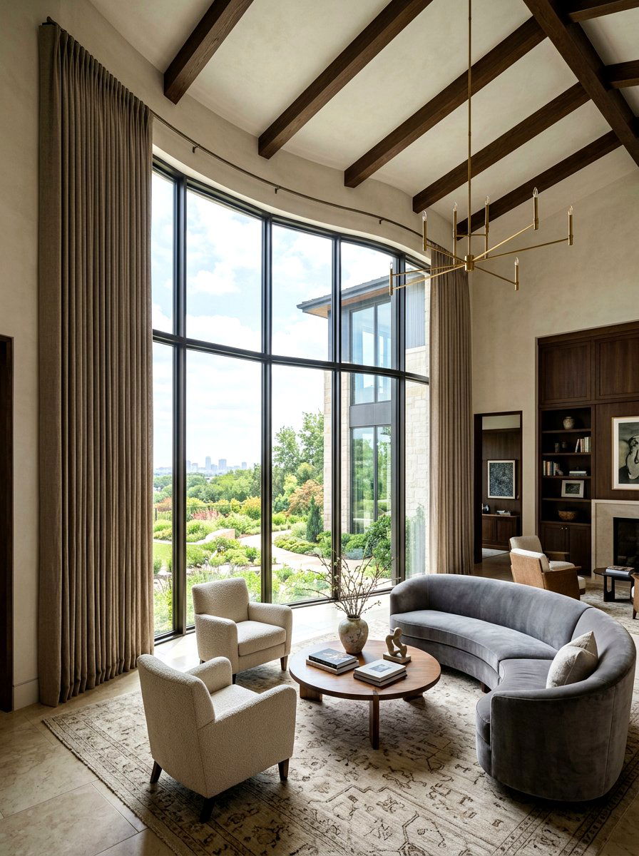 Architectural Drapery Living Room - 30 tailored drapery living room ideas