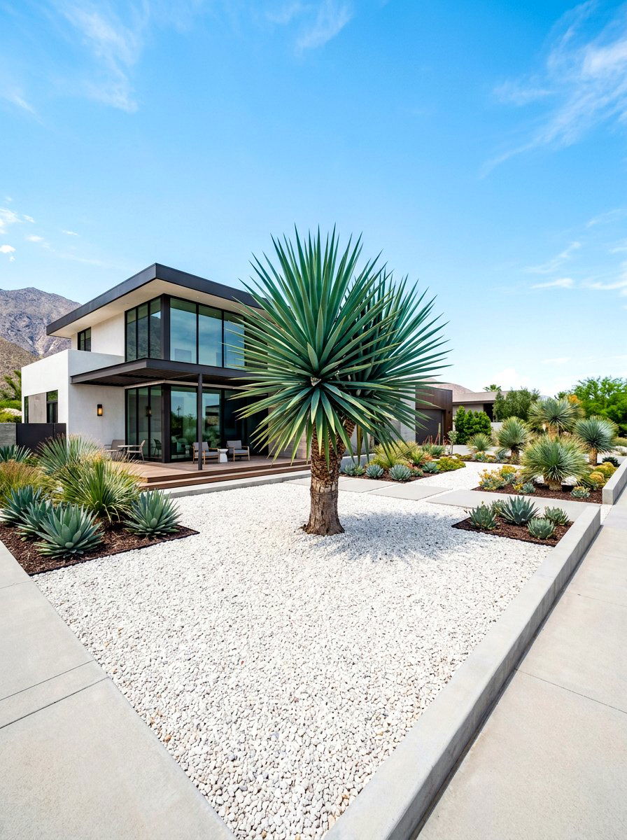 Architectural Plant Grouping - 30 white gravel front yard ideas