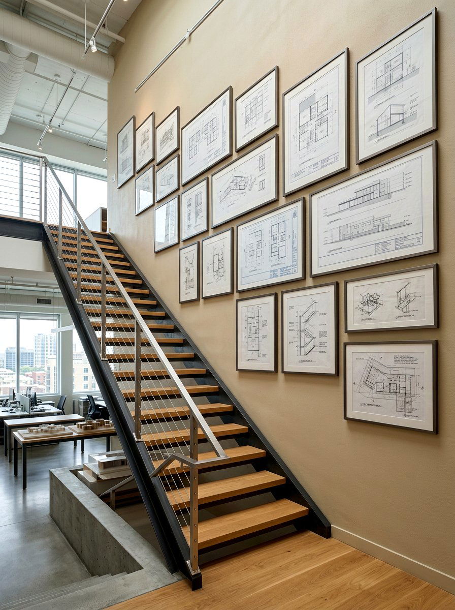 Architectural Sketch Stair Wall - 30 stair gallery wall ideas