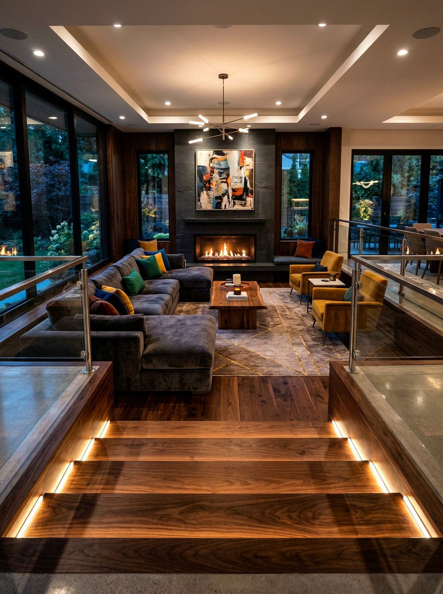 Architectural Step Lighting - 30 layered lighting living room ideas