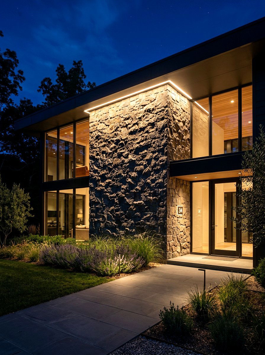 Architectural wall grazing - 30 exterior lighting ideas for front of house