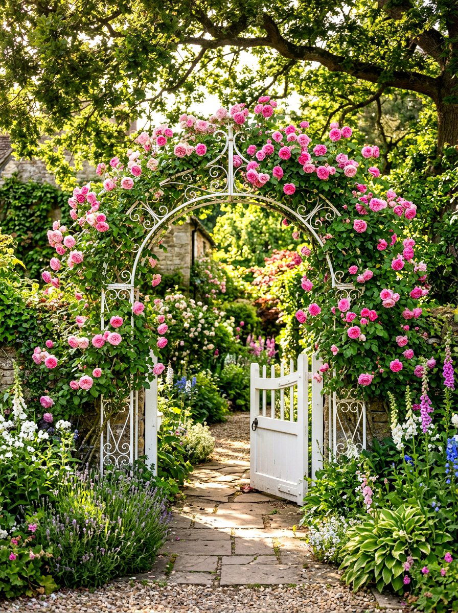 Archway rose entrance - 30 cottage rose border landscaping ideas